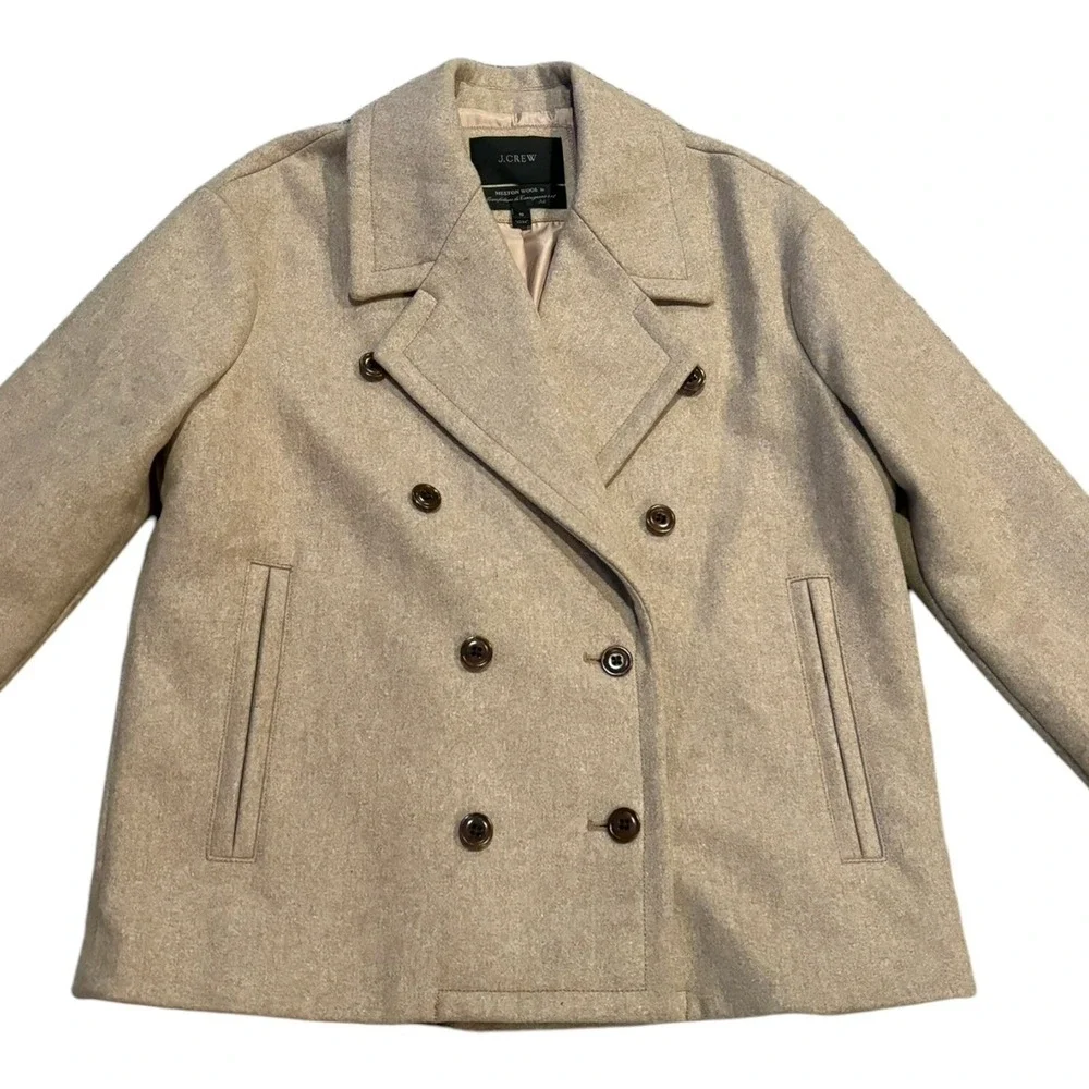 J. Crew Melton Wool Peacoat Jacket Overcoat Double Breasted Beige Women's 10 - Picture 3 of 6